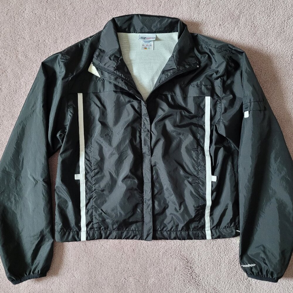 Vintage Reebok 90s Lightweight Black Windbreaker Jacket with Jersey Lining Small